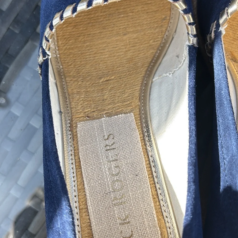 Jack Rogers‎ Palmer Navy Suede Open Toe Wedge sz 9.5